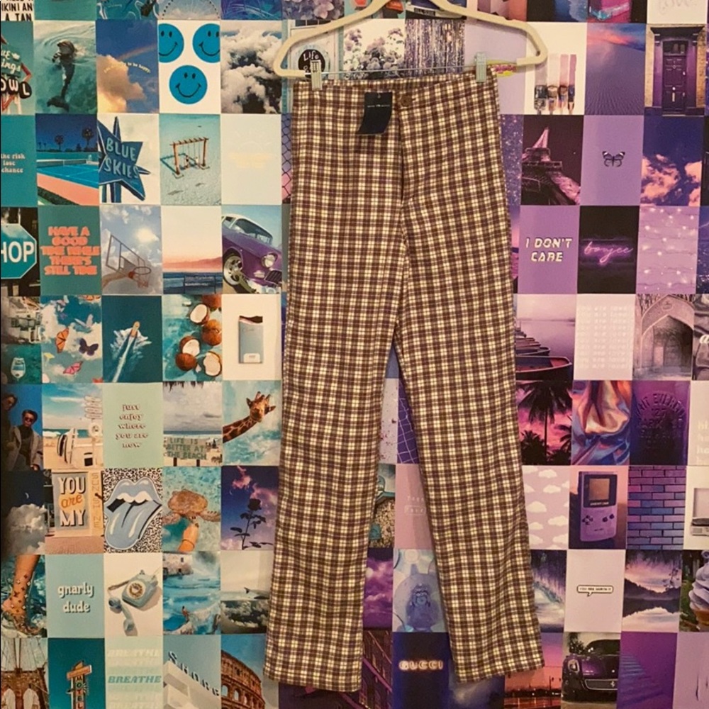 Brandy Melville Brown and White Plaid Pants